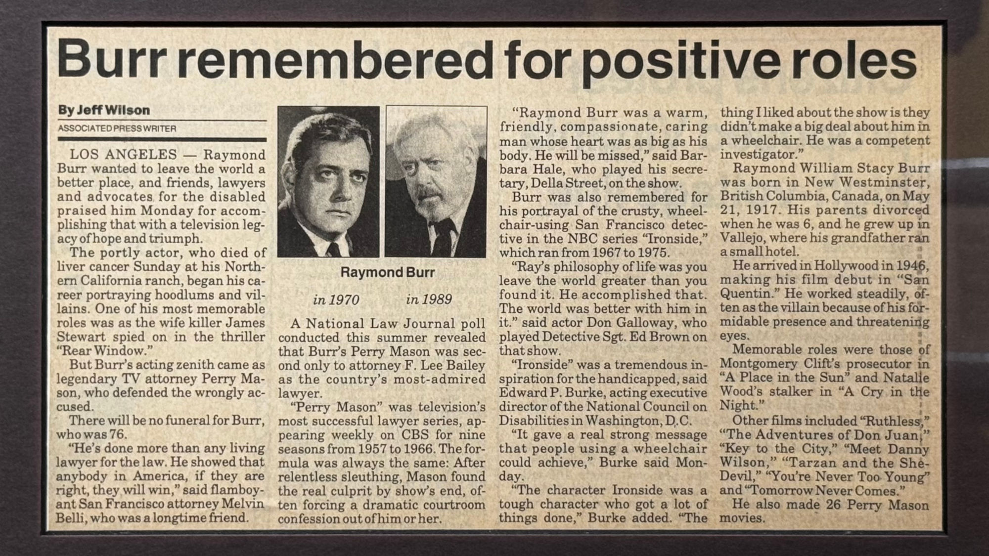 Ripley's Obituary Raymond Burr