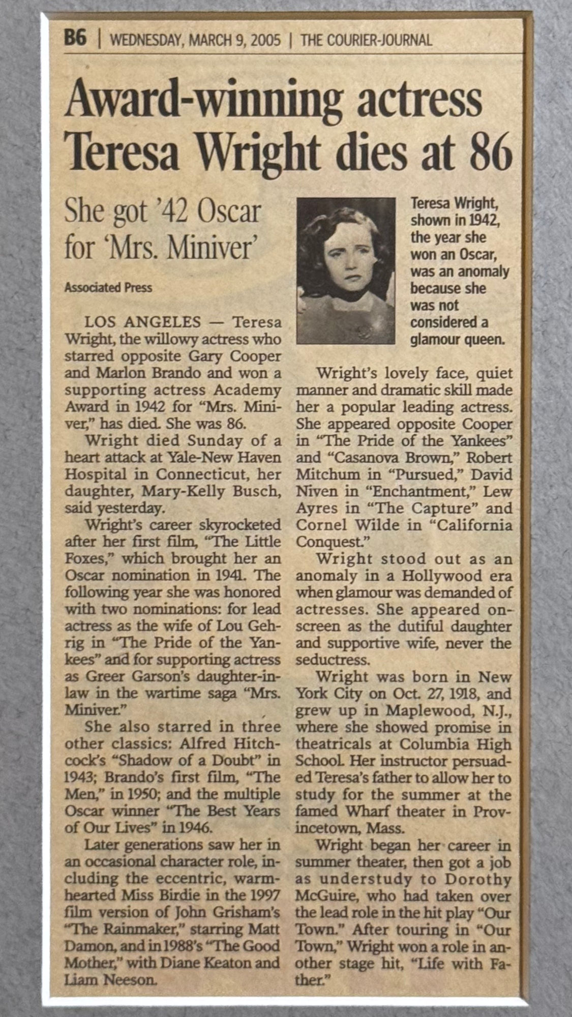 Ripley's Obituary Teresa Wright