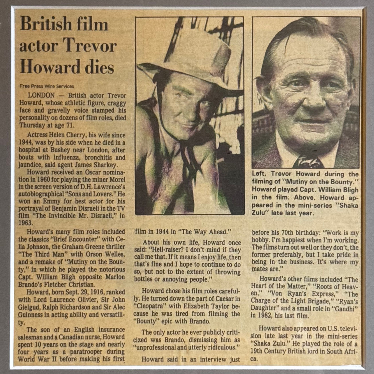 Ripley's Obituary Trevor Howard