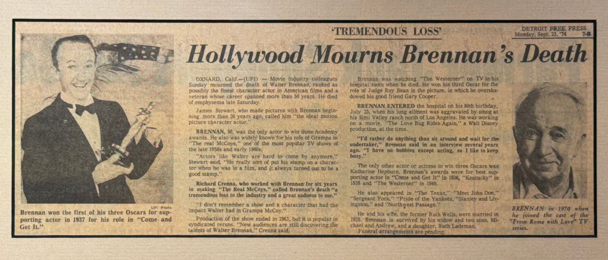 Ripley's Obituary Walter Brennan