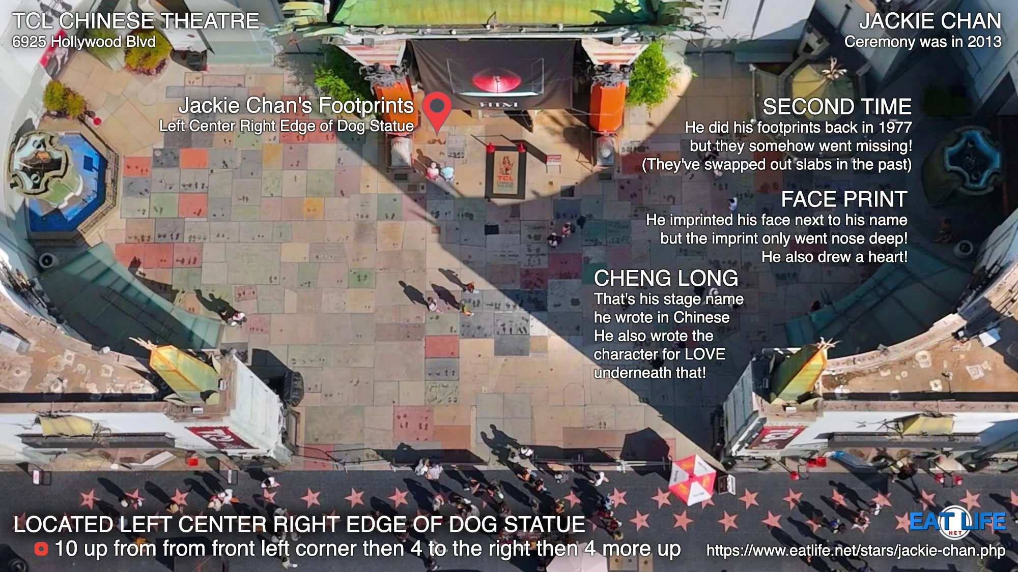 TCL Chinese Theatre Map Jackie Chan's Footprints Located Left Center Right Edge of Dog Statue