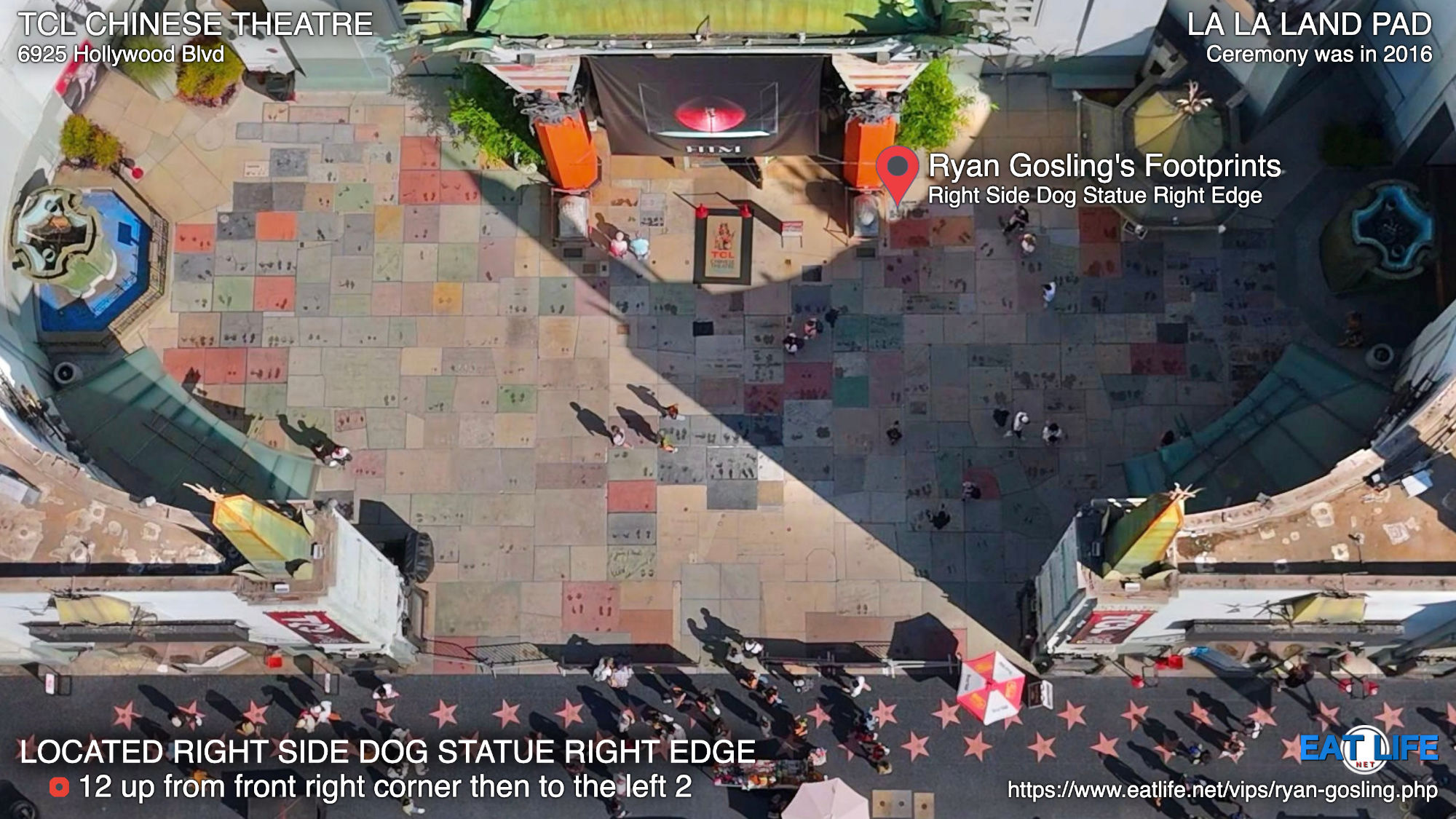 TCL Chinese Theatre Ryan Gosling's Footprints Located Right Side Dog Statue Right Edge