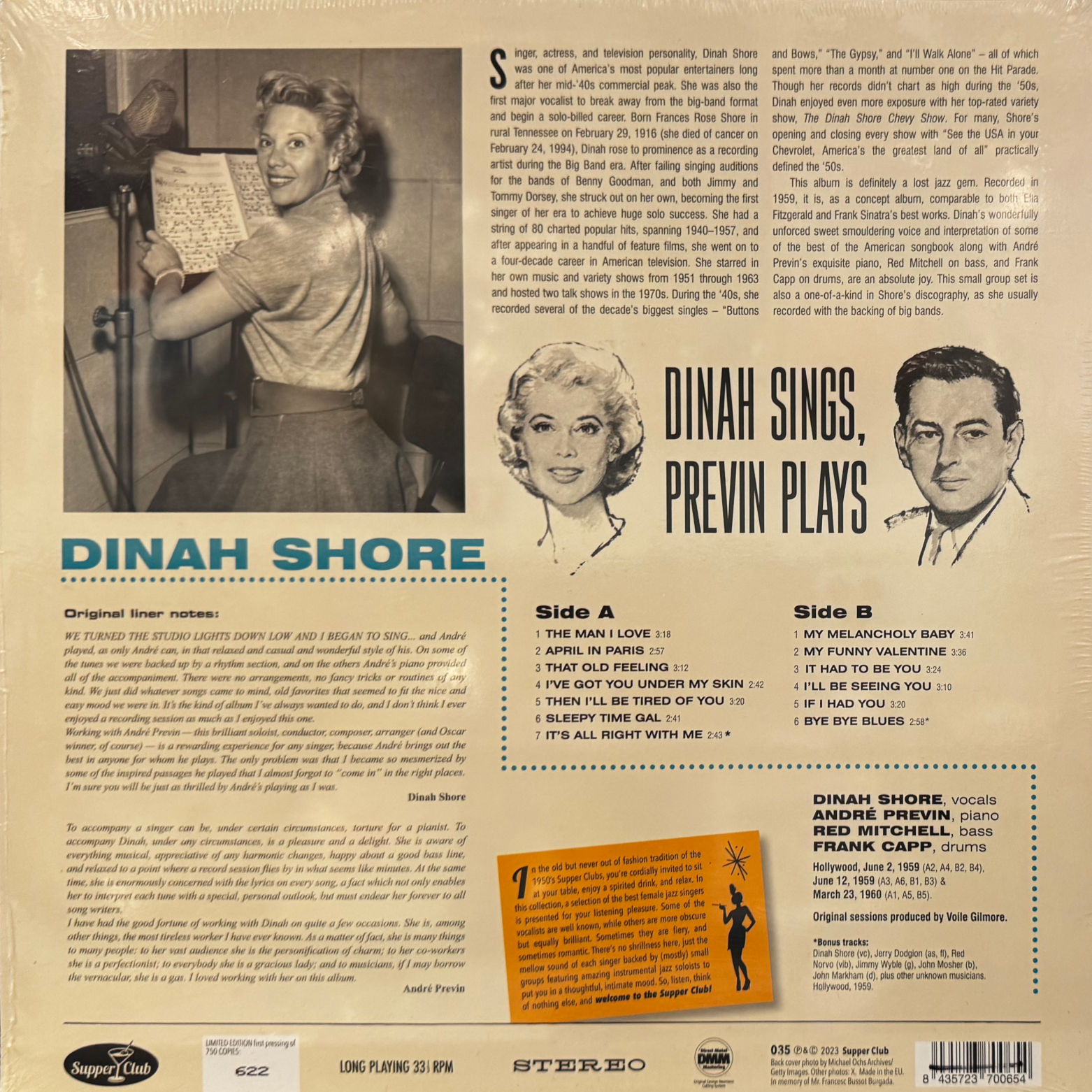Vinyl Dinah Shore Dinah Sings Previn Plays