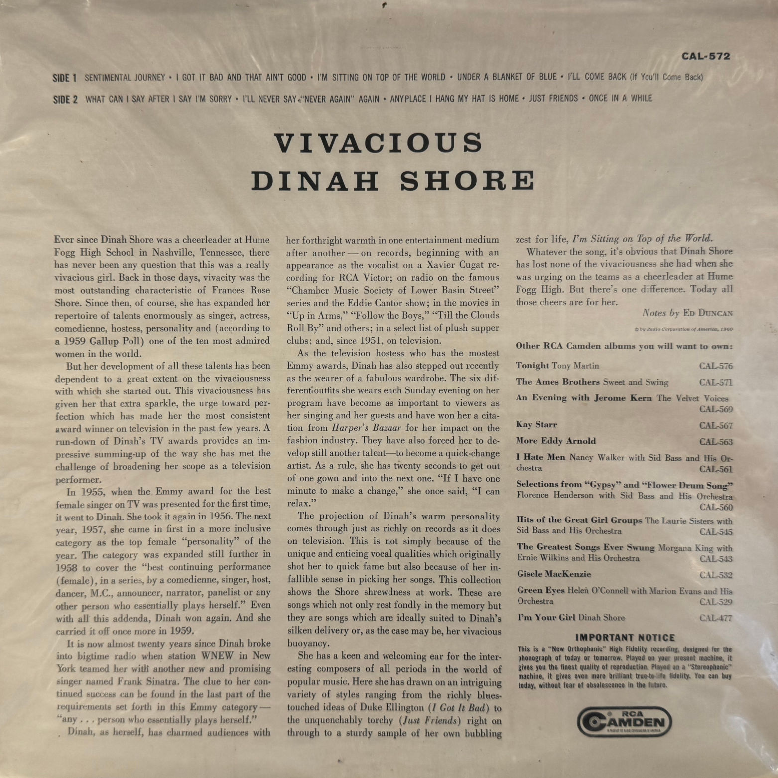 Vinyl Dinah Shore Vivacious