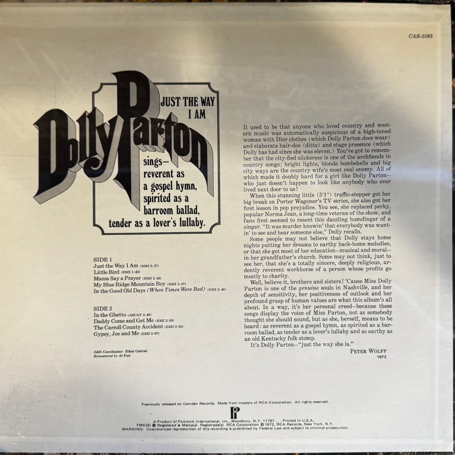 Vinyl Dolly Parton Just the Way I Am