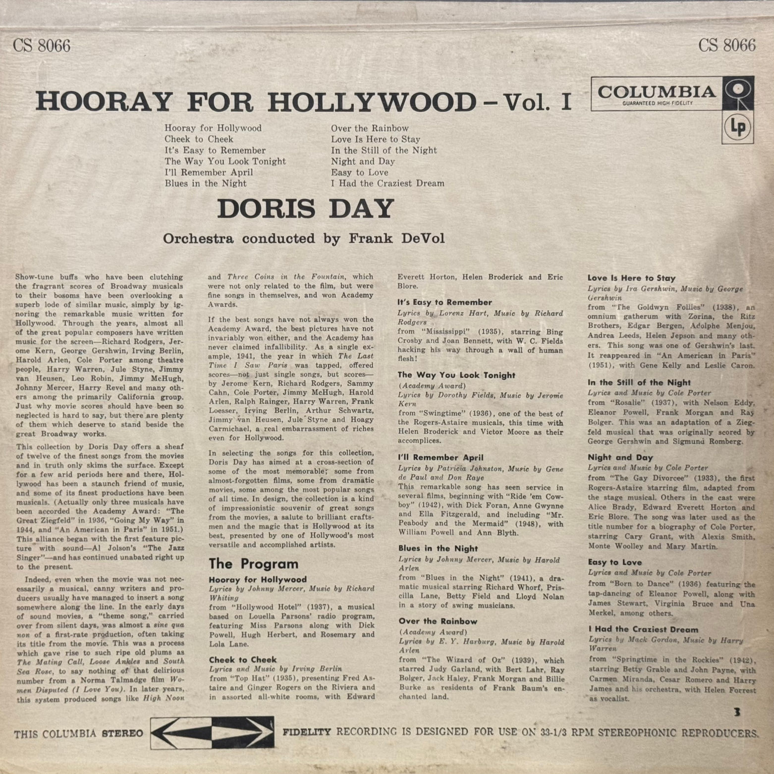 Vinyl Doris Day Hooray For Hollywood