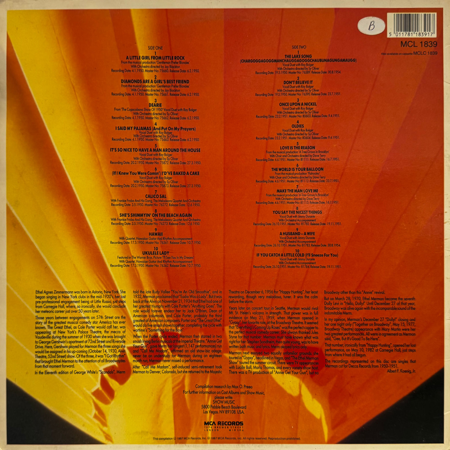 Vinyl Ethel Merman The World Is Your Balloon