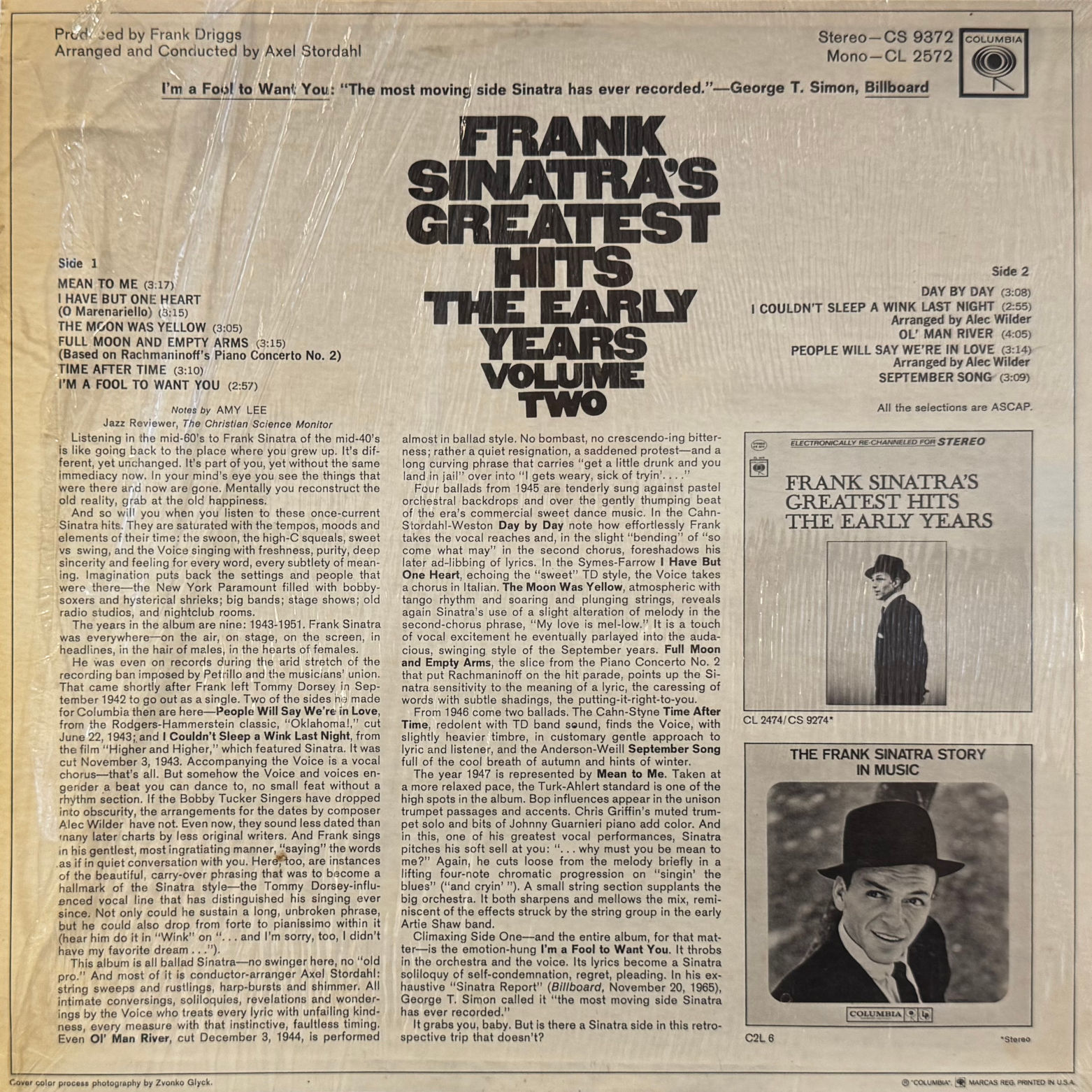 Vinyl Frank Sinatra Greatest Hits the Early Years Volume Two