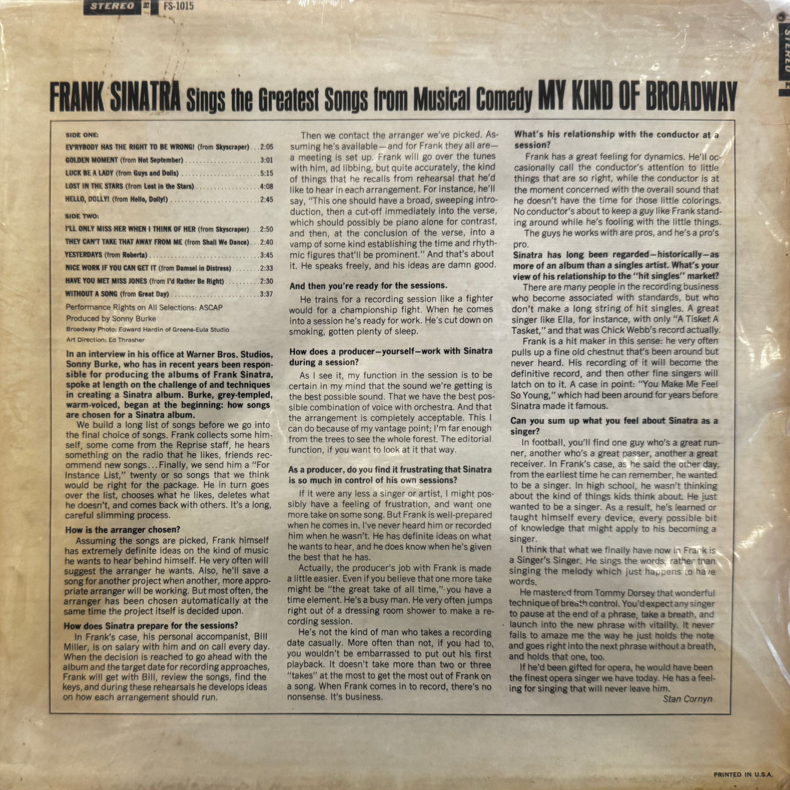 Vinyl Frank Sinatra My Kind of Broadway