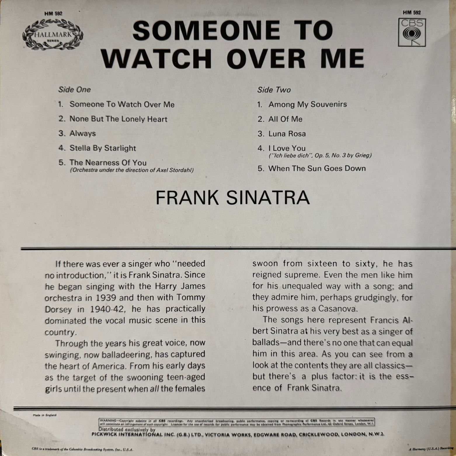 Vinyl Frank Sinatra Someone to Watch Over Me