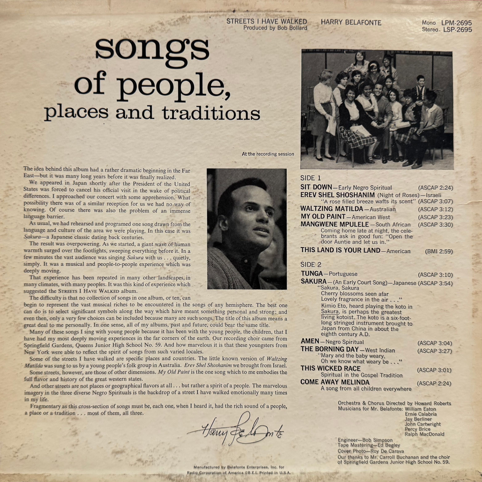 Vinyl Harry Belafonte Streets I Have Walked