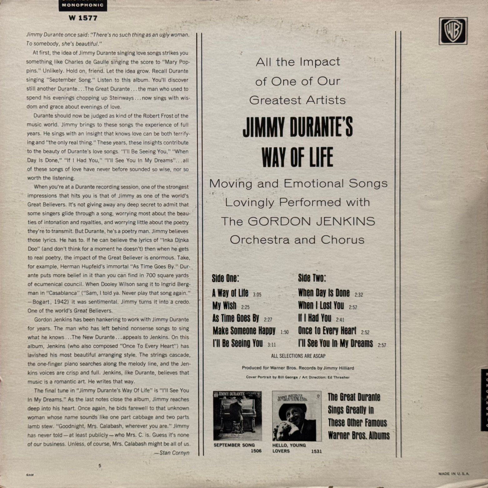 Vinyl Jimmy Durante Way of Life