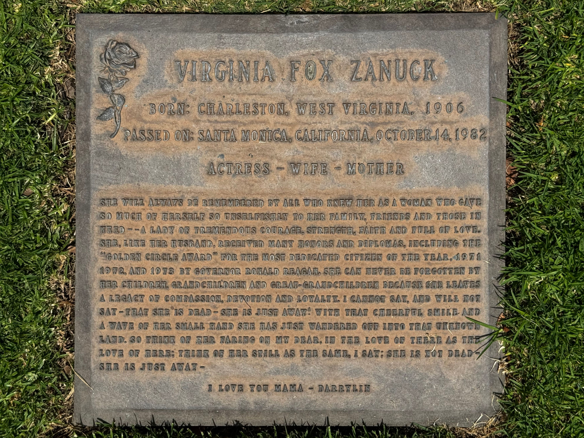 Westwood Village Memorial Park Virginia Fox