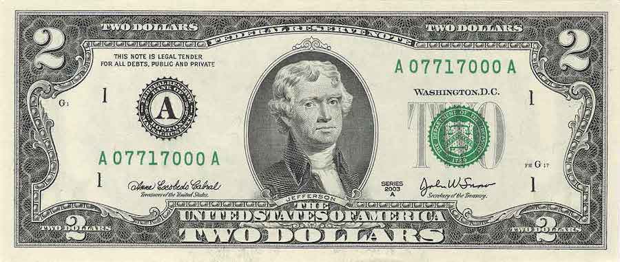 2 Dollar Bill Front