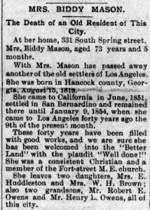 Biddy Mason Obituary
