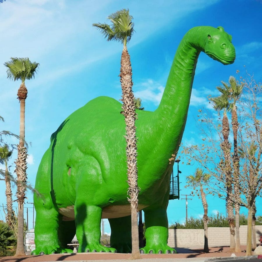 Cabazon Dinosaurs Painted for Christmas Cabazon Dinosaurs Painted for Christmas