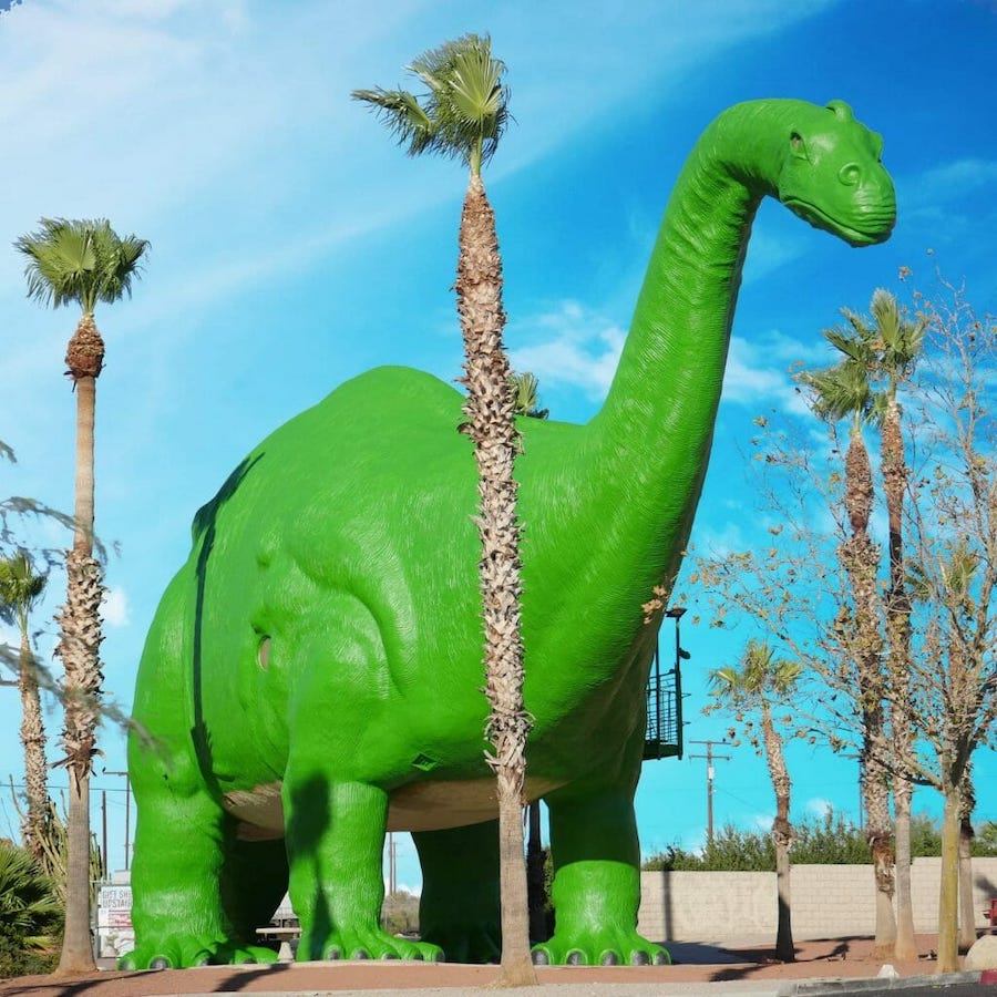 Cabazon Dinosaurs Painted for Christmas