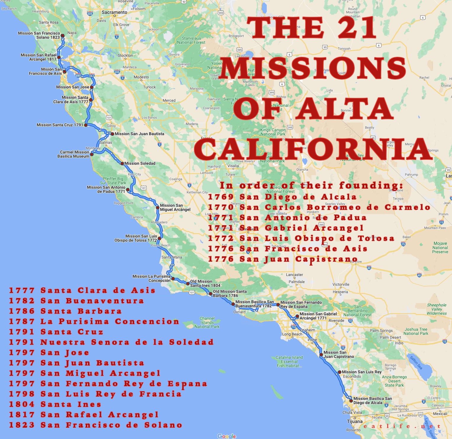 California Missions on Google Map