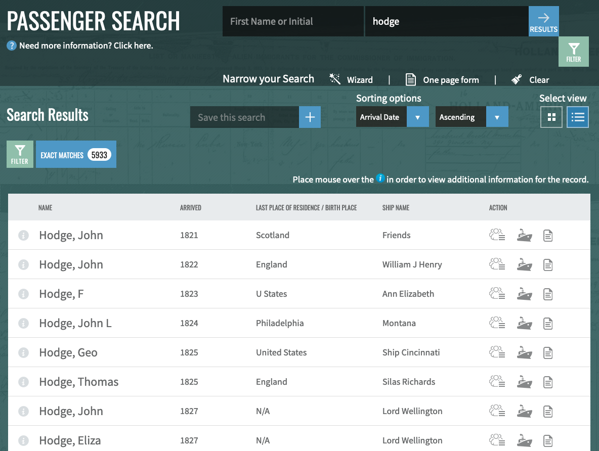 Ellis island Passenger Search
