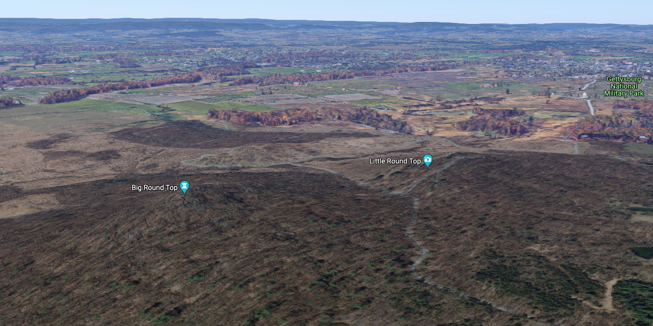 Gettysburg Battlefield on Google Satellite