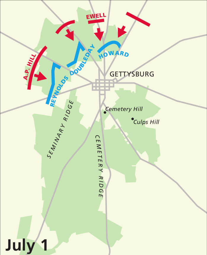 Gettysburg July 1 battle map