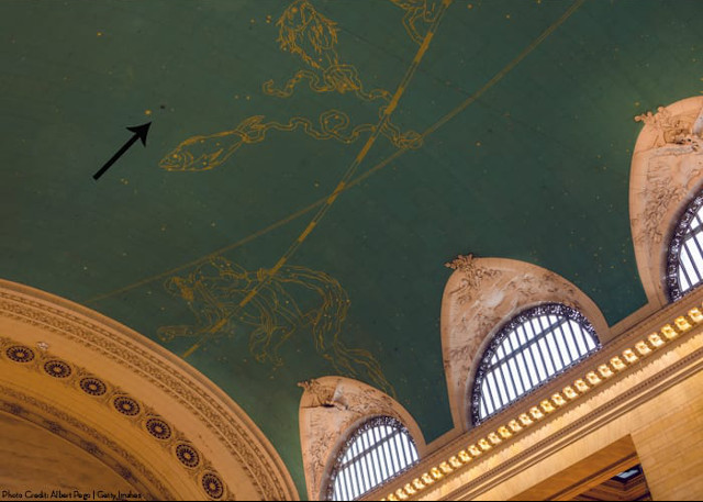 Grand Central Rocket Hole in Ceiling