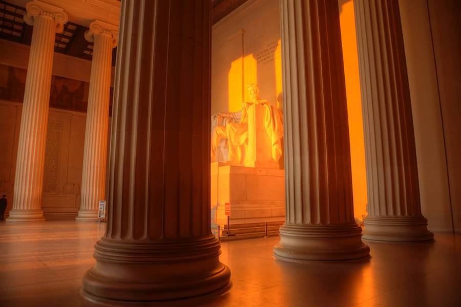 Columns inside the Lincoln Memorial