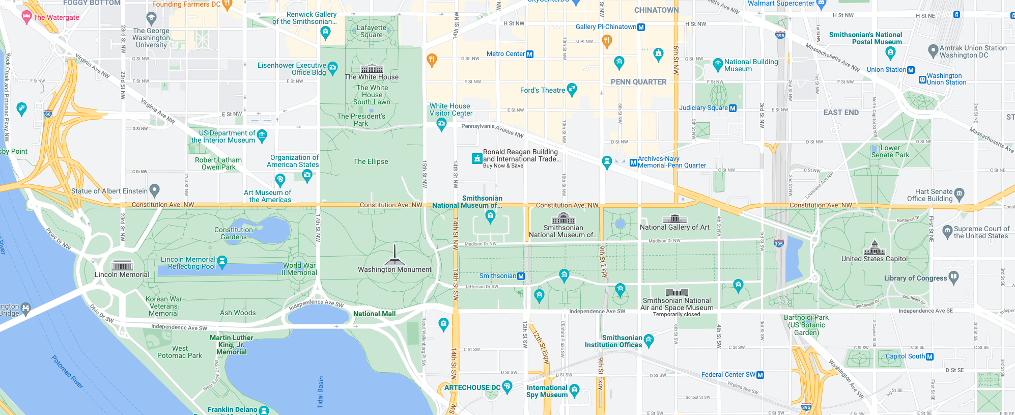 The National Mall on Google Maps