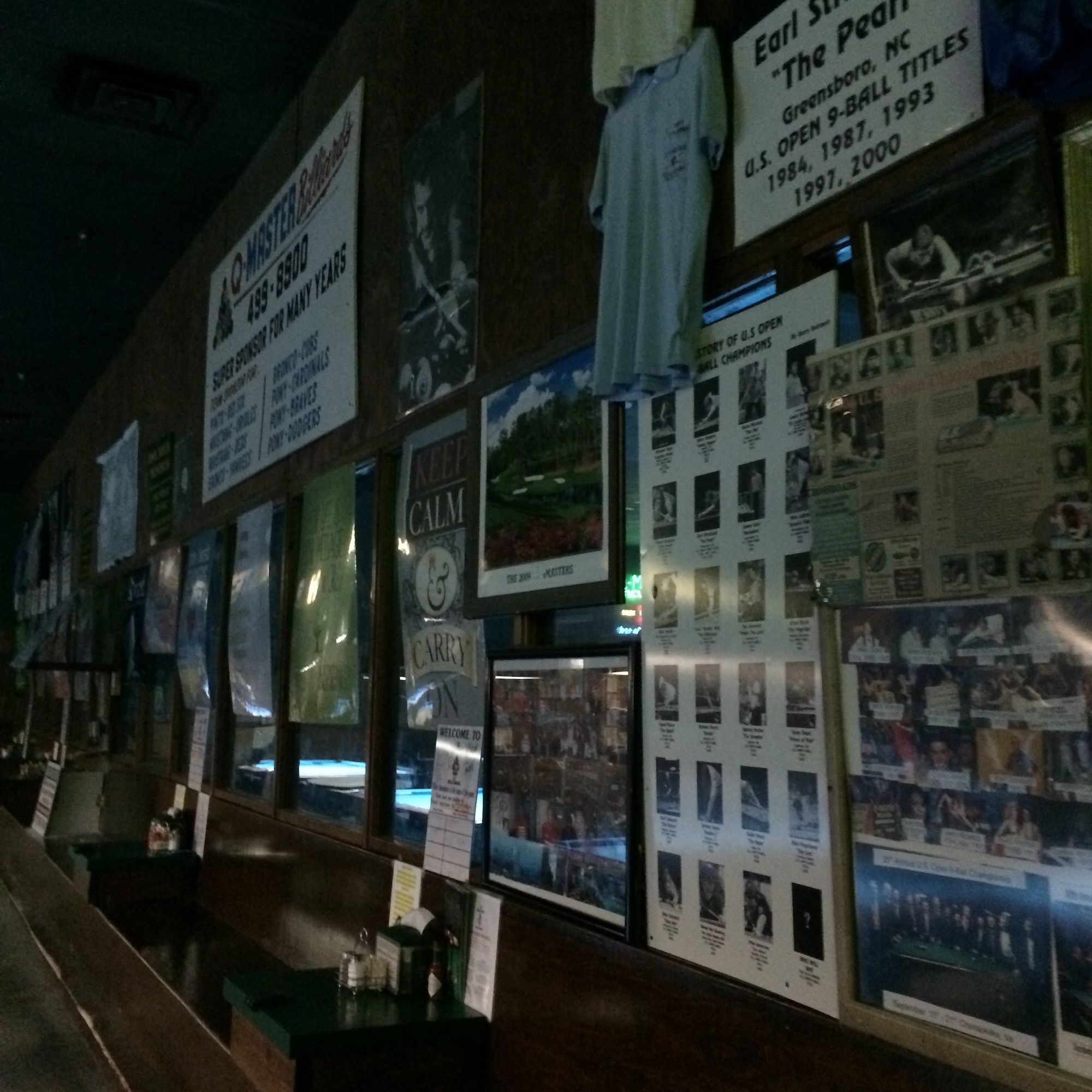 Q Master Billiards Walls of Memorabilia