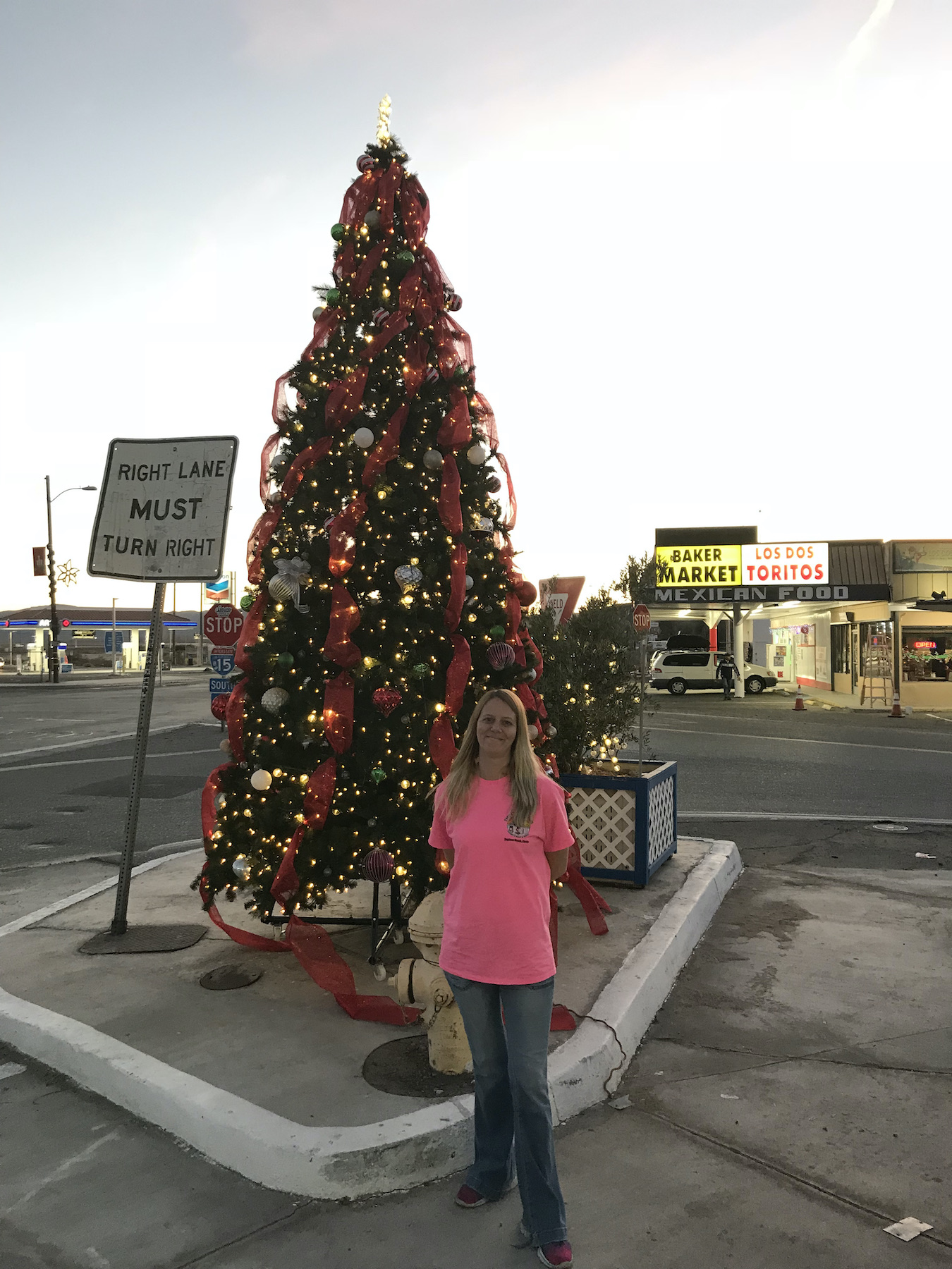 Christmas tree in front of the Mad Greek Restaurant