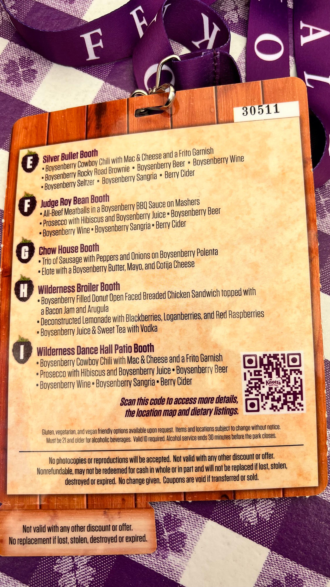 Boysenberry Festival Tasting Card