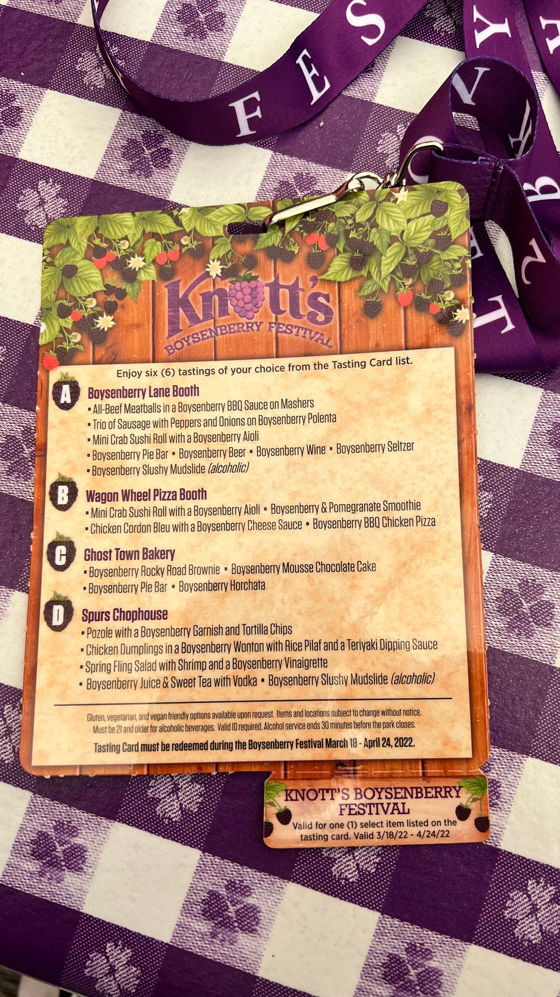 Boysenberry Festival Tasting Card