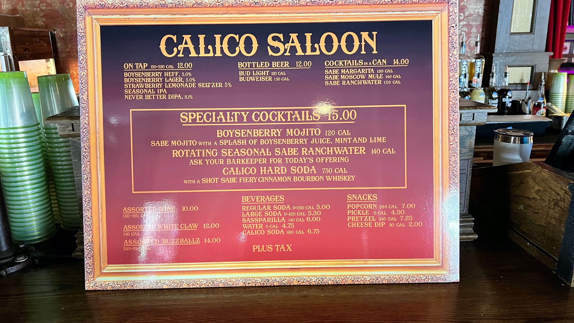 Calico Saloon Menu