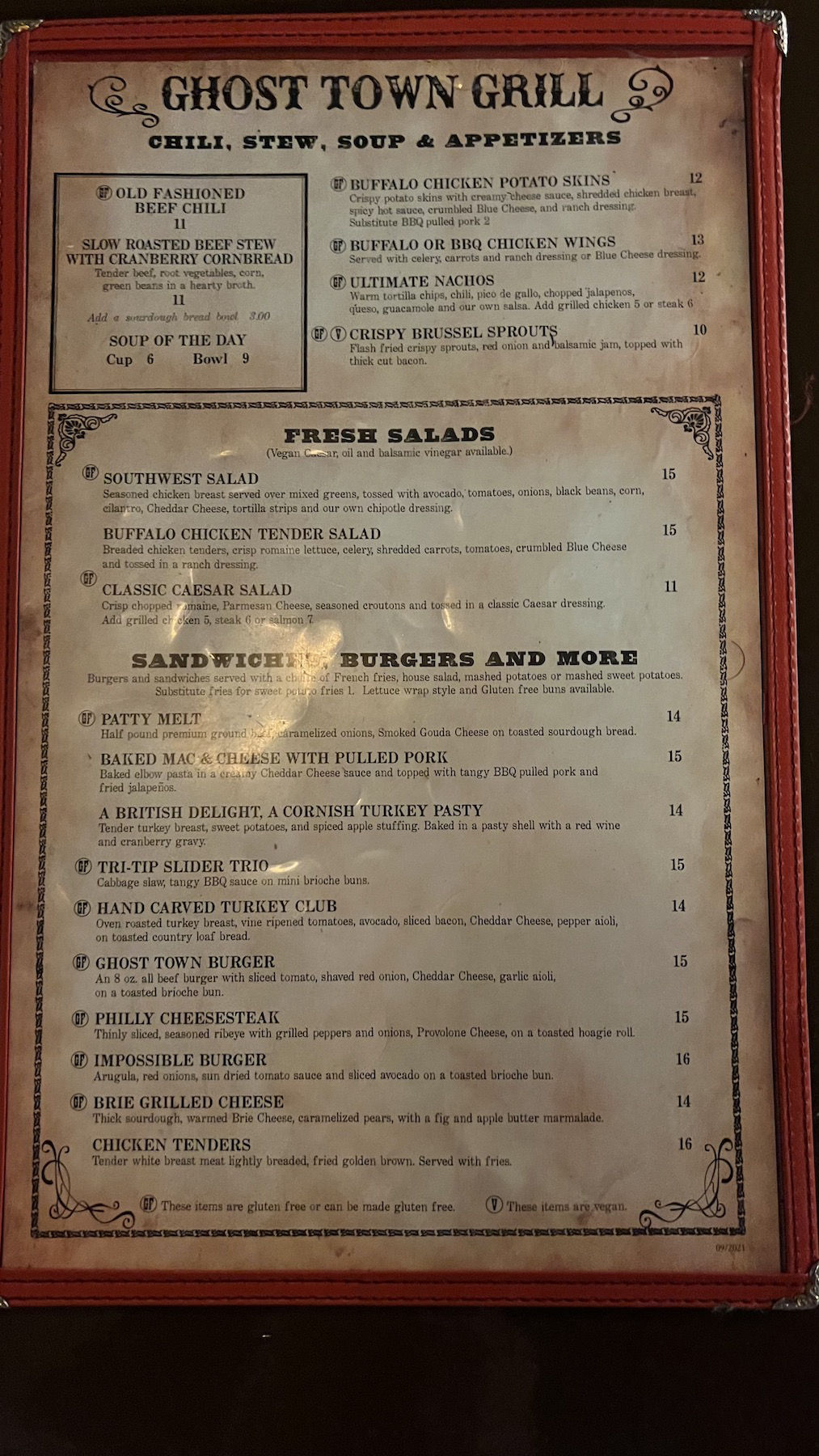 Ghost Town Grill Menu Chili, Stew, Soup, Appetizers