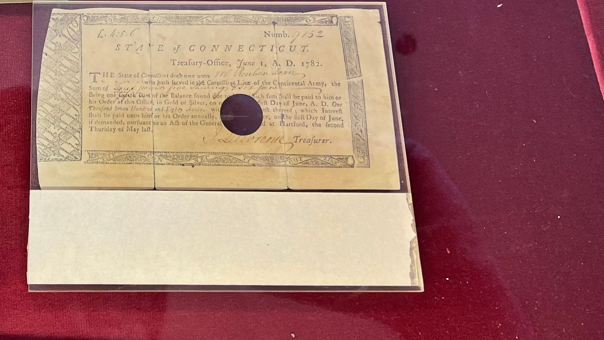 Independence Hall 1782 Check from Continental Army