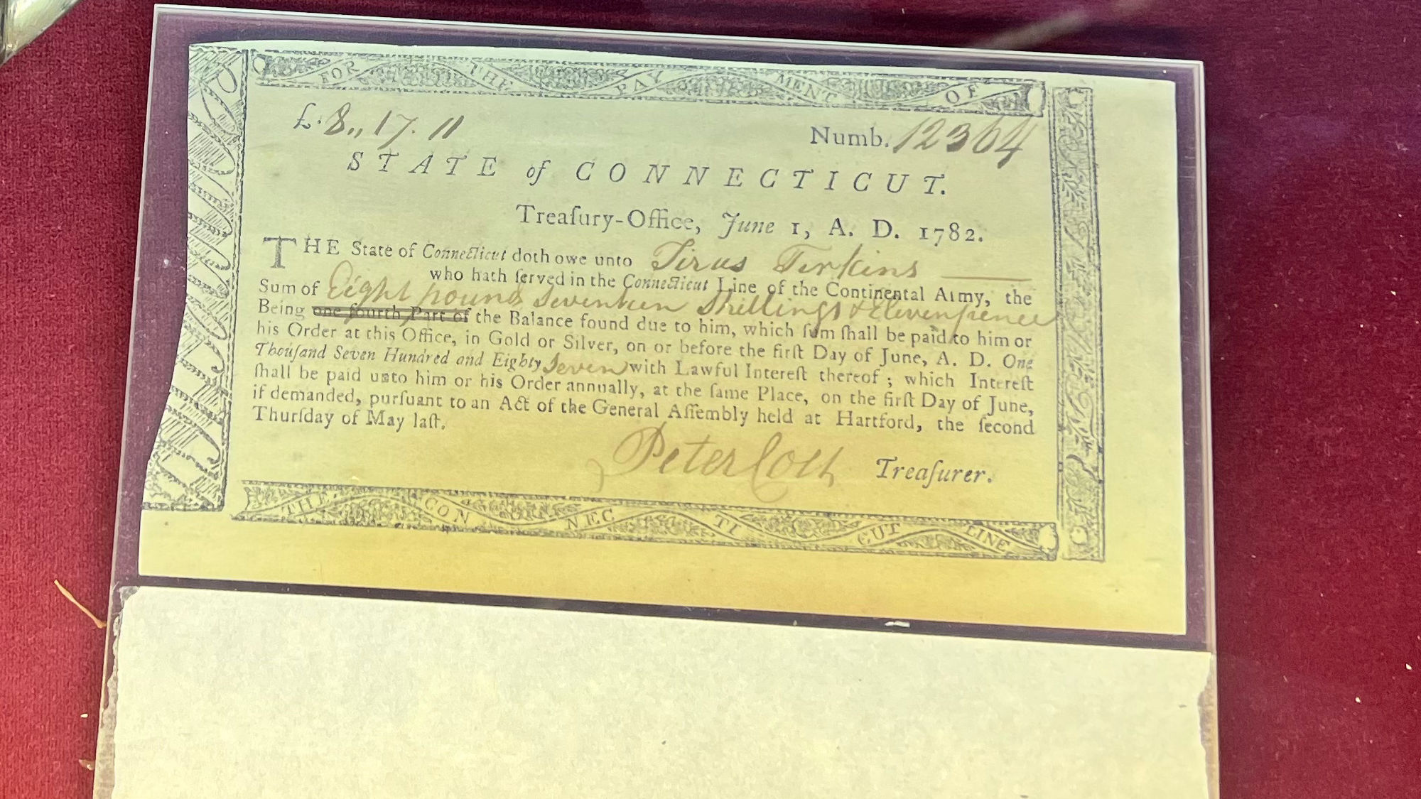 Independence Hall Museum 1782 Check from Continental Army