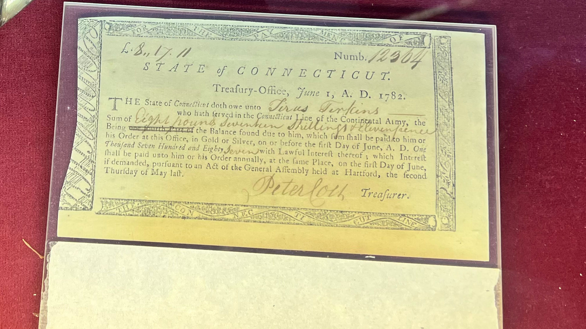 Continental Army Check 1782 Independence Hall Museum 1782 Check from Continental Army