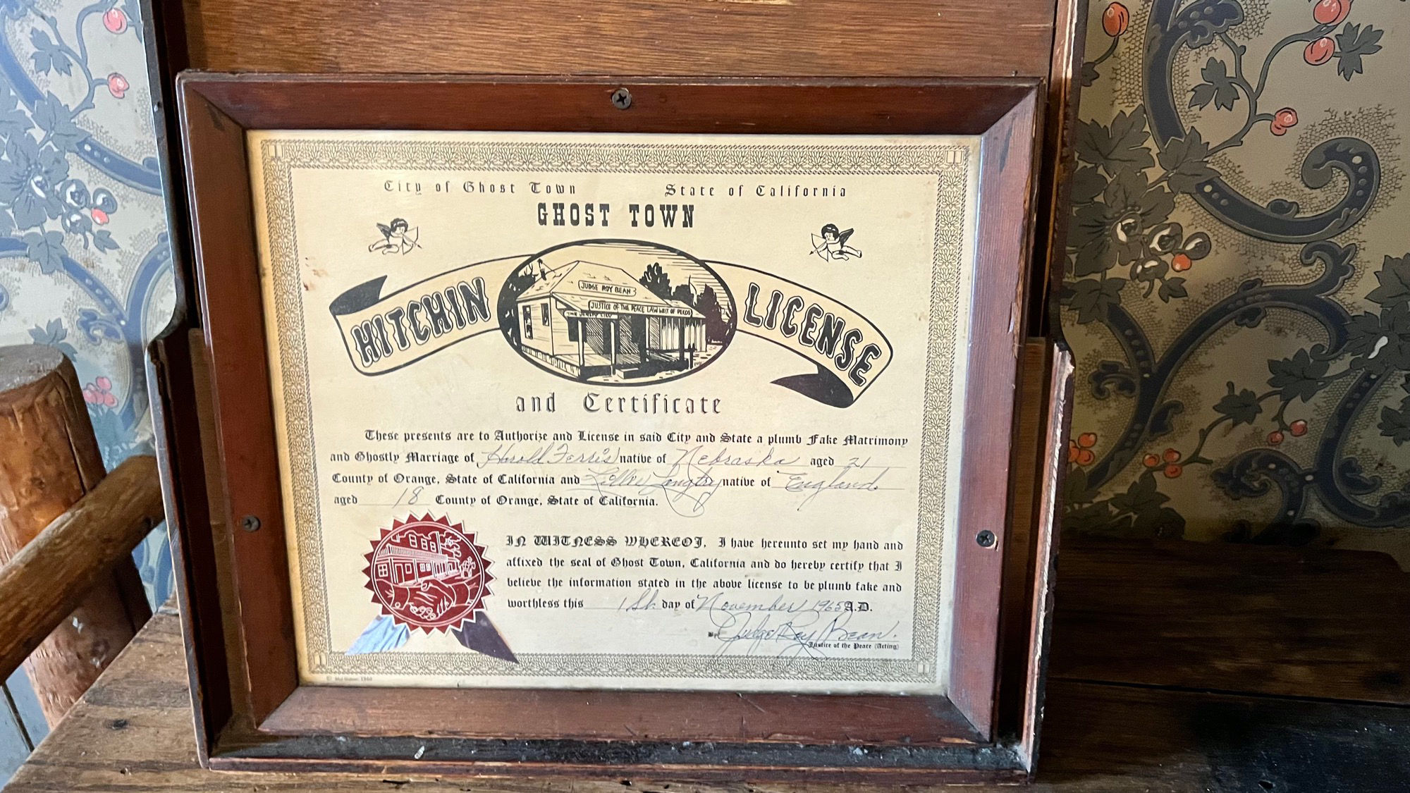 Judge Roy Bean Hitchin License