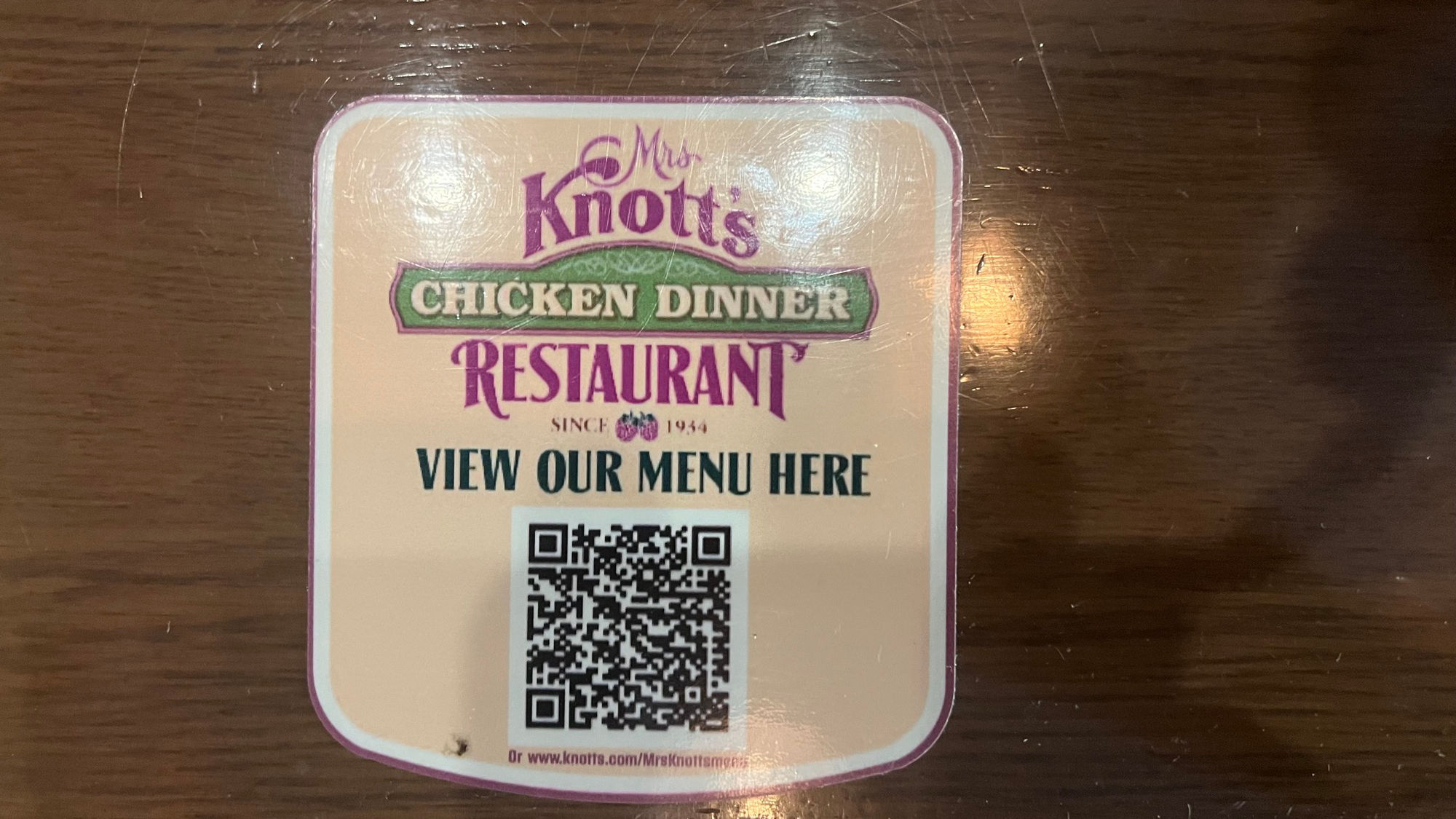 Mrs. Knott's Chicken Dinner Restaurant Menu QR Code