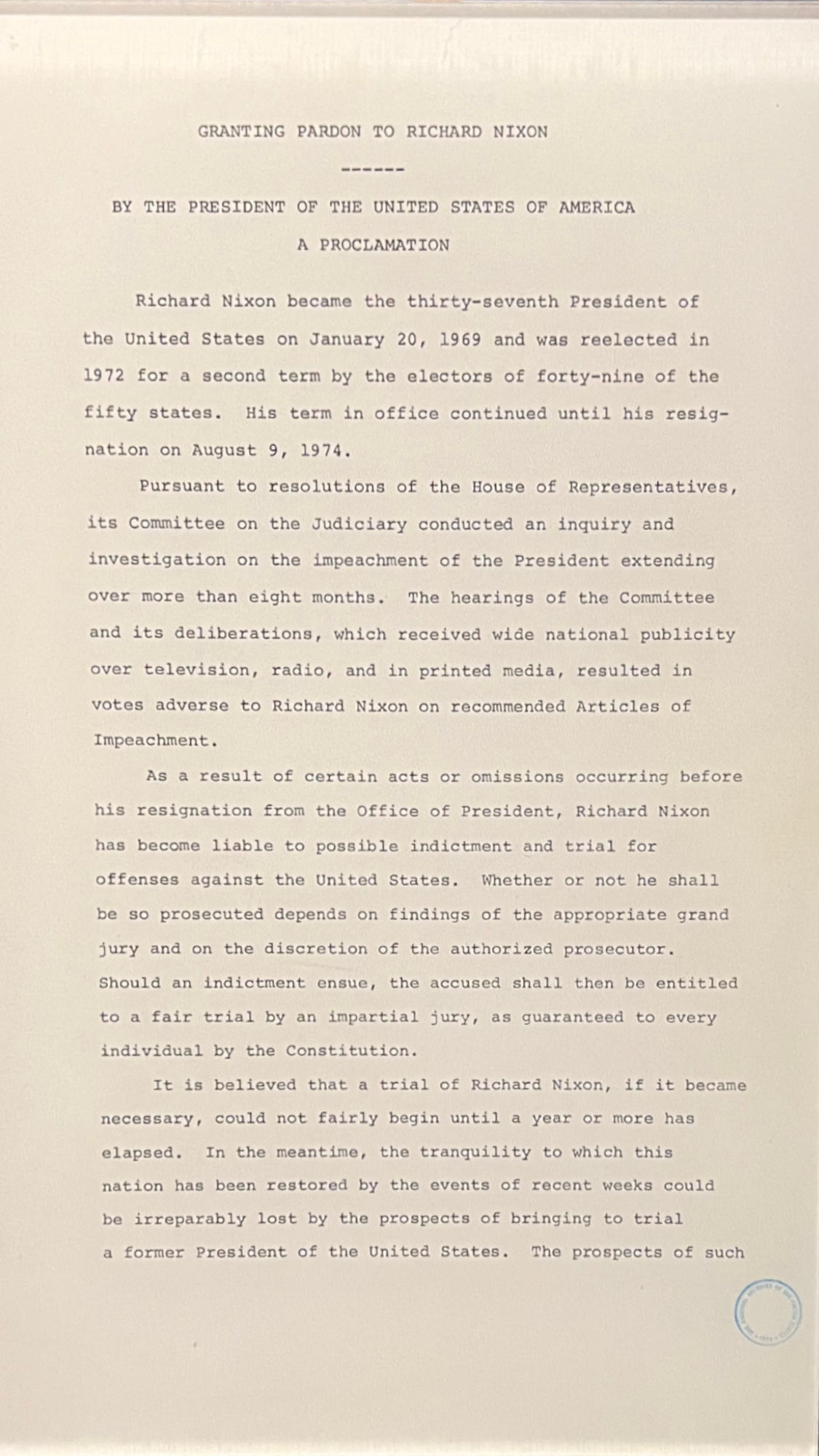 Ford Pardon Proclamation Ford Pardon