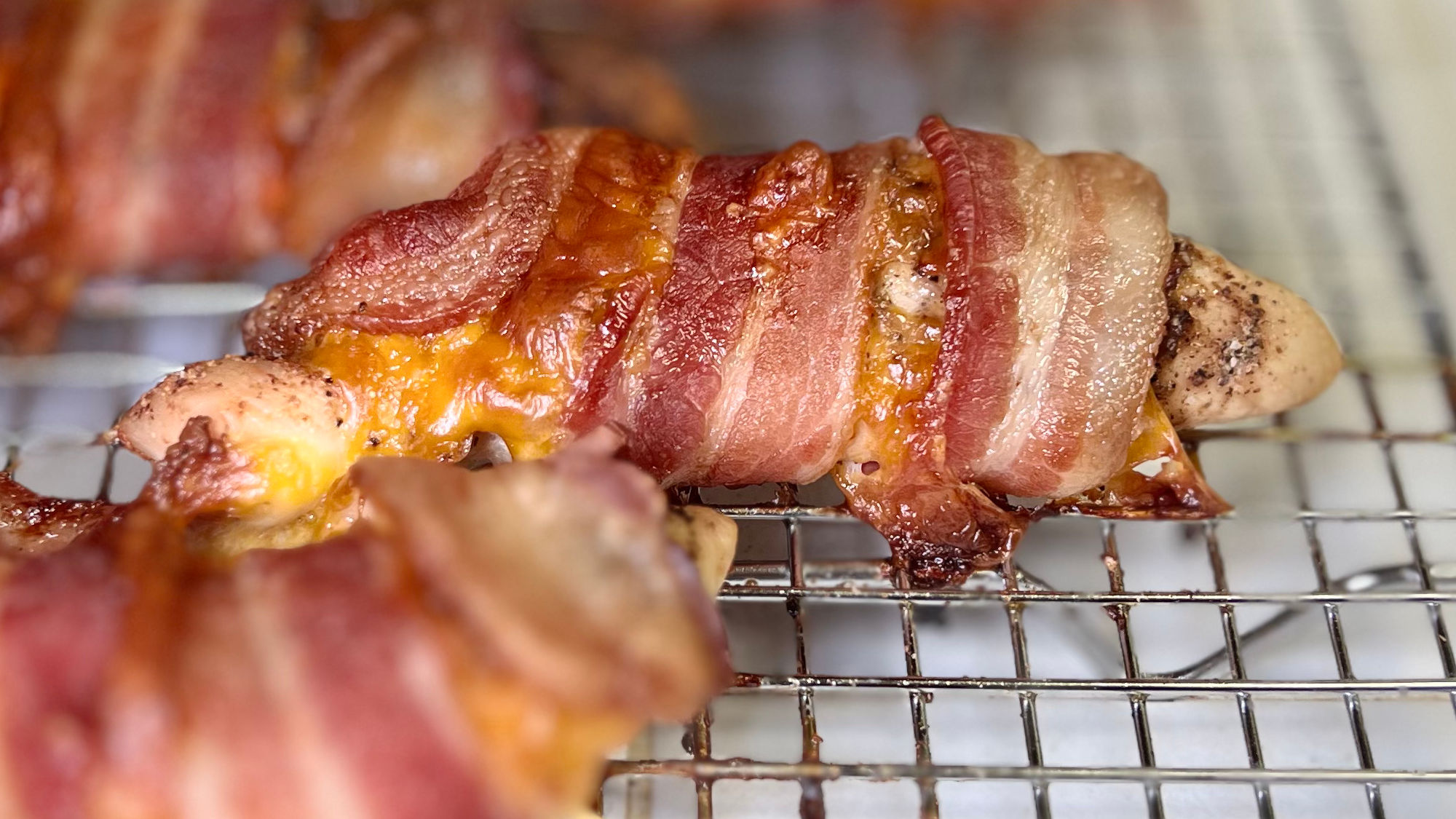Bacon Wrapped Cheesy Chicken Done