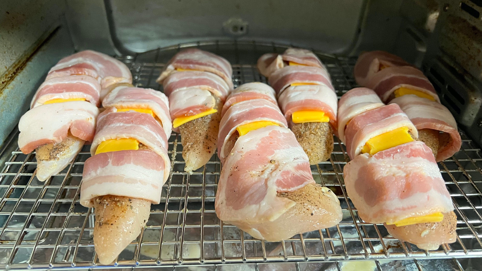 Bacon Wrapped Cheesy Chicken Toaster Oven