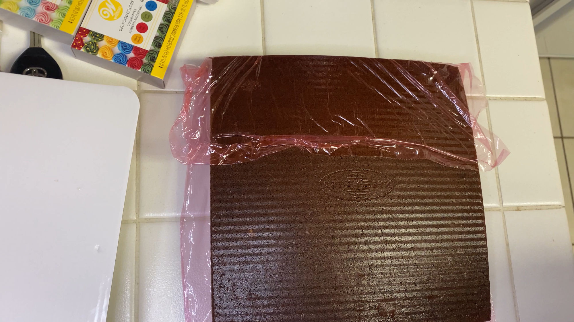 Minecraft Cake Saran Wrap