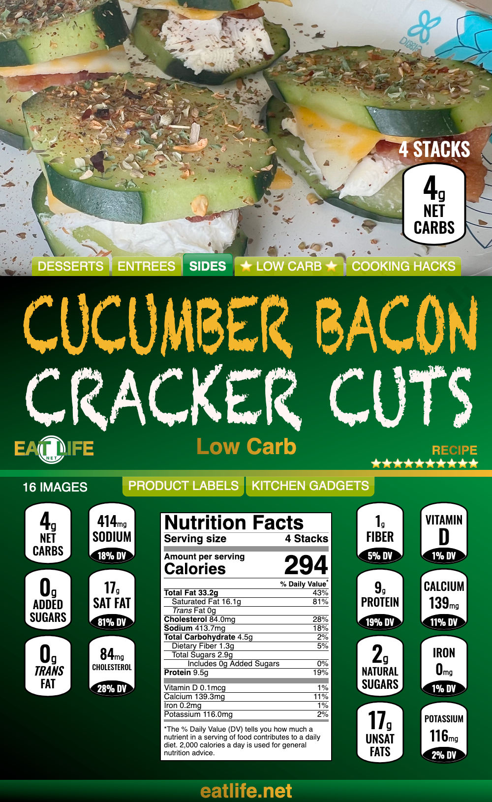 Cucumber Bacon Cracker Cuts