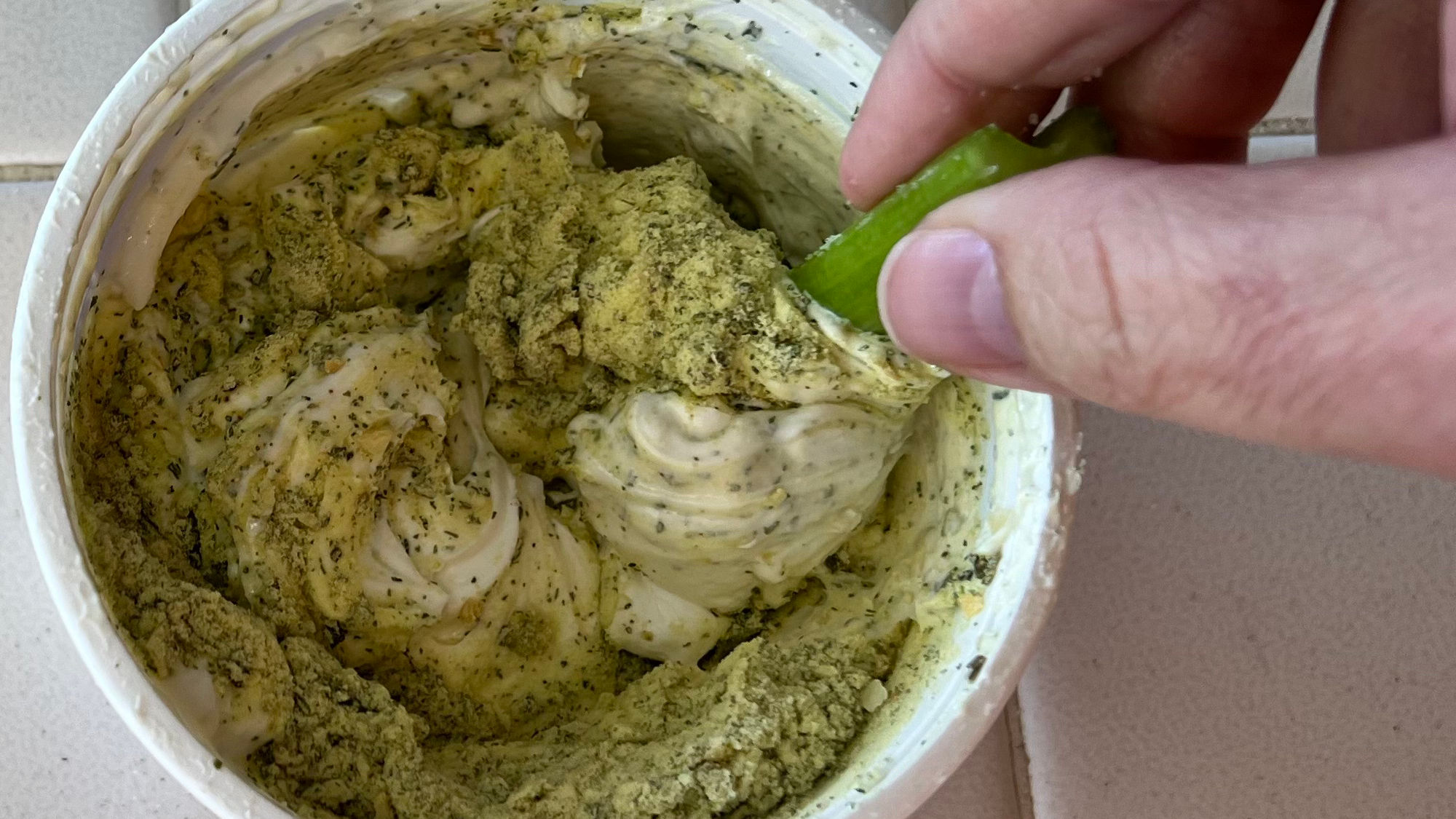 Sour Cream Dip Mix Stir with a Celery