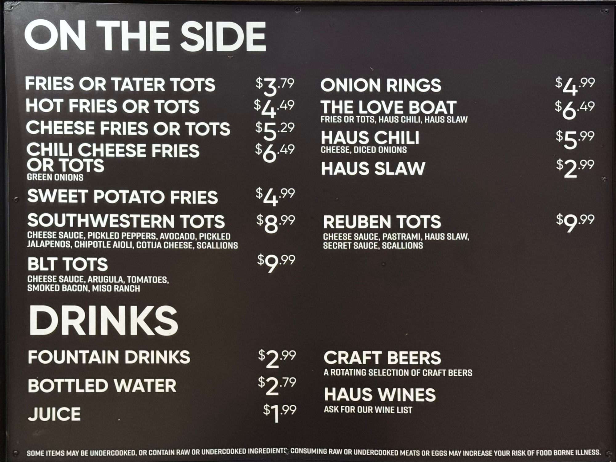 Sides Menu & Drinks Menu Dog Haus Sides Menu & Drinks Menu