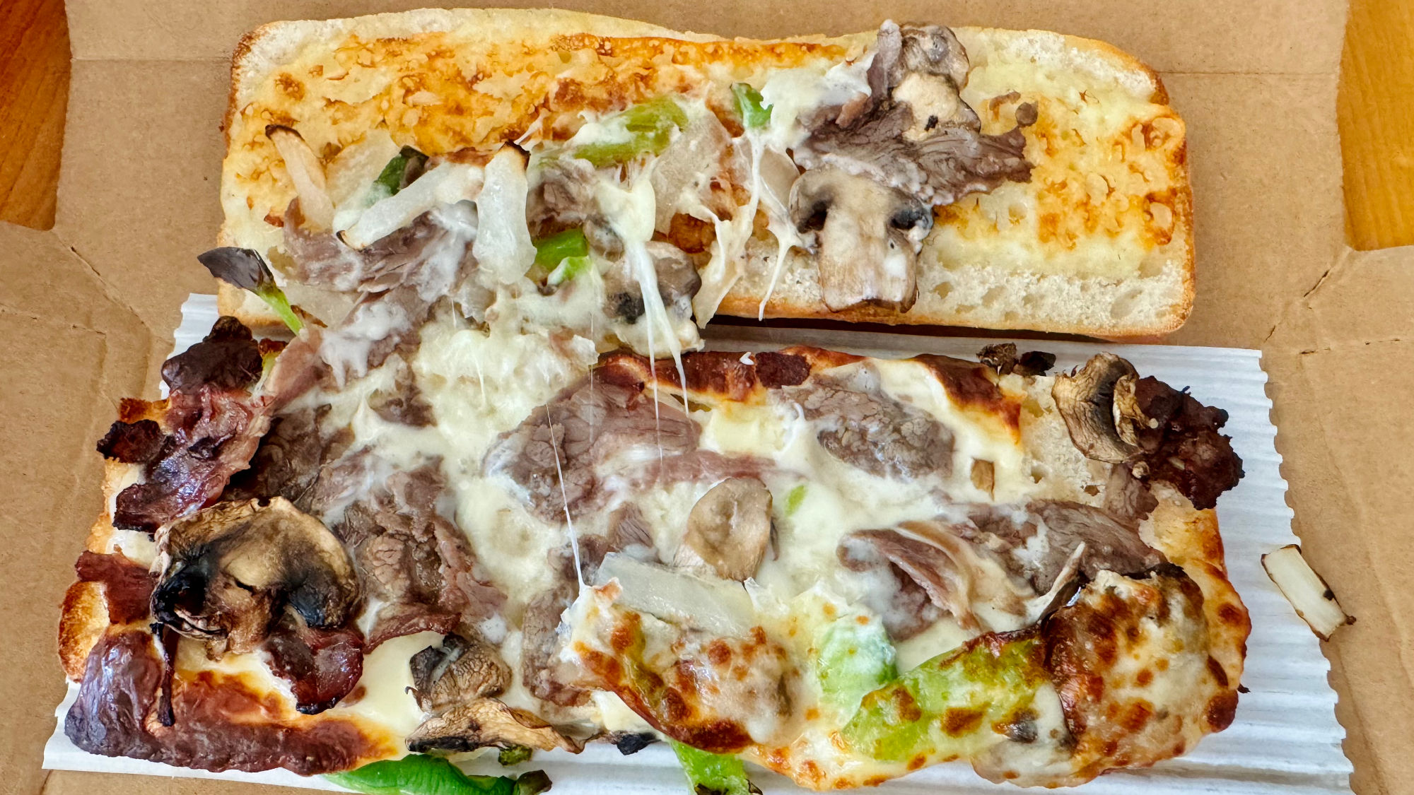 Domino's Philly Cheese Steak Sandwich Open