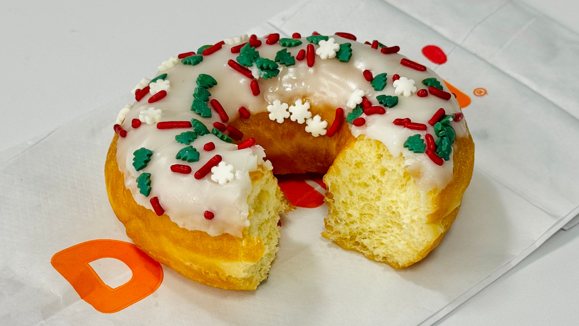 Dunkin' Christmas Donut Vanilla Frosted with Sprinkles 