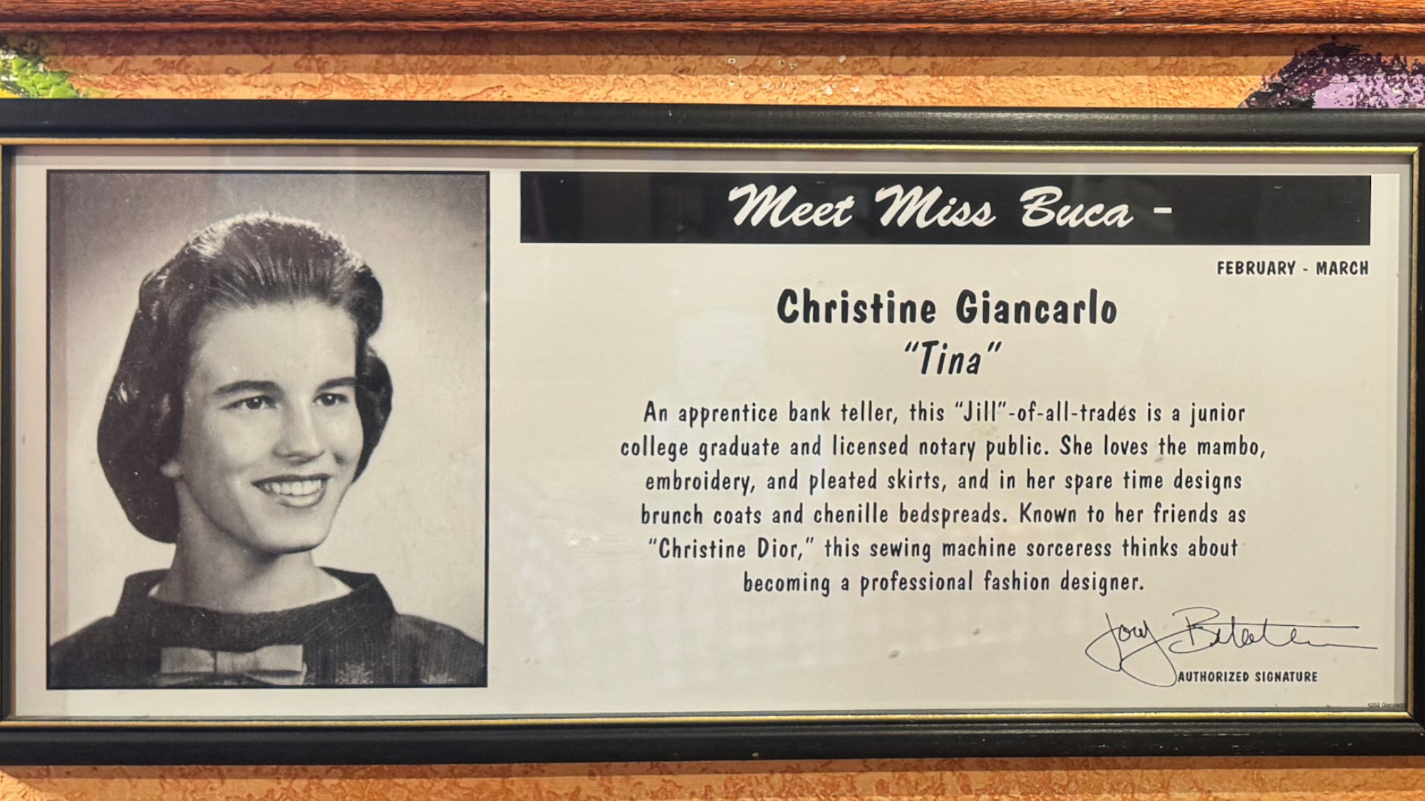 Meet Miss Buca Christine Tina Giancarlo