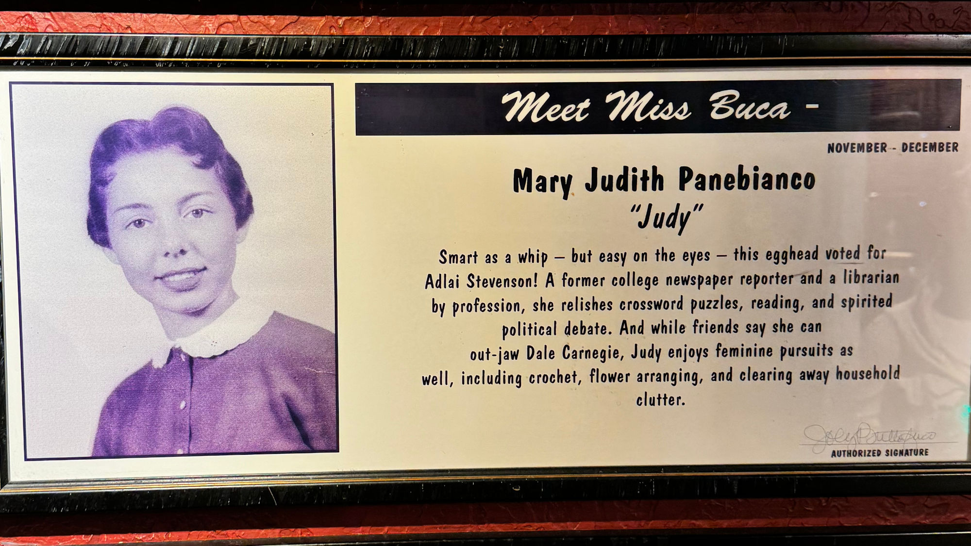 Meet Miss Buca Mary Judith Panebianco